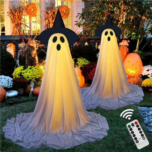 2 Packs Halloween Ghost Decor with Remote String Lights for Indoor/Outdoor - Picture 4 of 7